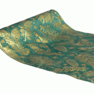 Chemin de table velours vert epicea feuillages nature or 28cm x 3m Chemin de table velours vert epicea feuillages nature or 28cm x 3m