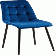 Décoshop26 - Chaise de salle à manger x1 coutures décoratives carrées en velours bleu foncé cadre métal noir 10_0007203 - bleu métal 3000265988959