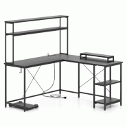 Helloshop26 - Bureau d'ordinateur en forme de L 145 x 145 x 147 cm avec bande LED et prises USB espace de travail moderne en MDF 20_0010877 - métal 3