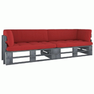 Helloshop26 - Canapé palette 2 places avec coussins pin imprégné de gris 02_0013257 - gris Bois massif 3000722747761