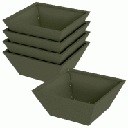 Helloshop26 - Lot de 5 cache-pots trapézoïdaux modernes jardin extérieur 40 x 40 x 15 cm en acier vert olive 02_0052375 - vert métal 3000237383232