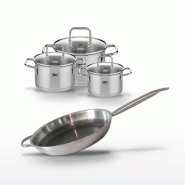 Lot de 3 Faitouts en Inox Elo Relief Solution et Poêle 32 cm - gris 3176239959734