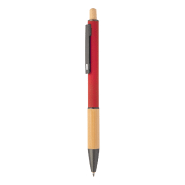 Stylo à bille en aluminium recyclé - embout en bambou, corps caoutchouté, finitions bronze - encre bleue Stylo à bille en aluminium recyclé - embout en bambou, corps caoutchouté, finitions bronze - encre bleue