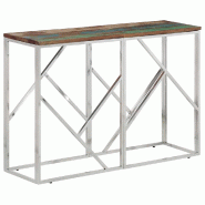 Table console argenté acier inoxydable/bois massif récupération Modèle Atlas Bistro - 350000