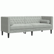 VidaXL Canapé Chesterfield avec traversins 3 places gris clair velours Modèle Rervanel - 372693