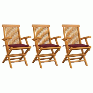 VidaXL Chaises De Jardin Avec Coussins Rouge Bordeaux Lot De 3 Teck - rouge 3062523