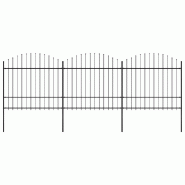 Vidaxl clôture de jardin à dessus en lance acier (1,5-1,75)x5,1 m noir 277741