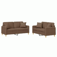 VidaXL Ensemble de canapés 2 pcs avec coussins marron tissu Modèle Atlas Urbain - 3202105