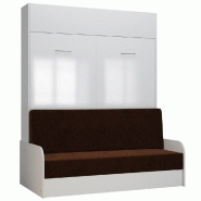 ARMOIRE LIT ESCAMOTABLE DYNAMO SOFA ACCOUDOIRS FAÇADE BLANC BRILLANT CANAPÉ MARRON 160*200 CM