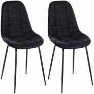 Décoshop26 - Lot de 2 chaises de salle à manger surpiqûres décoratives en tissu noir piètement en métal 10_0007496 - noir métal 3000266140240