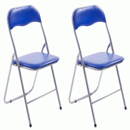 Décoshop26 - Lot de 2 chaises pliantes en métal pour réception et usage quotidien structure métallique argenté assises PVC bleu 10_0008543 - 3000