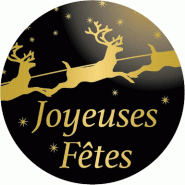 Etiquette cadeau adhésive Joyeuses noir et or Rennes Ø35mm - par 500
