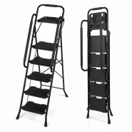 Helloshop26 - Échelle 5 marches pratique avec plateau porte-outils pliable robuste 95 x 54 x 159 cm sécurité accrue design moderne 20_0018955 - mé Helloshop26 - Échelle 5 marches pratique avec plateau porte-outils pliable robuste 95 x 54 x 159 cm sécurité accrue design moderne 20_0018955 - mé
