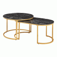 Helloshop26 - Lot de 2 tables basses gigognes aspect marbre noir or 03_0009706 - 3000224824144