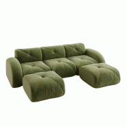 Merax Canapé modulaire 3 places avec 2 tabourets, canapé nuage avec accoudoirs ronds, chenille douce, sans cadre près du sol, canapé lounge, vert