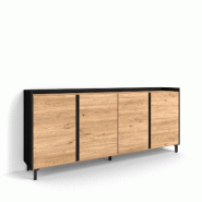 SKRAUT HOME Buffet salon et cuisine, 207x91x35 cm, 4 Portes, Design industriel, Chêne et noir - beige Bois manufacturé 635_3