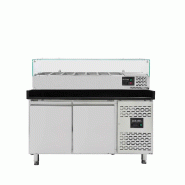 Vaiotec EASYLINE Table réfrigérée pour pizzas 800 / 2 portes "noir" avec support de refroidissement GN1/4 - argenté inox 11263