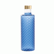 Zafferano Isolano Bouteille design en verre borosilicaté soufflé à la bouche avec finition diamantée, couleur bleu clair, complète avec double bo
