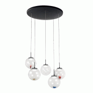 Ariel - Suspension Circulaire 5 Lumières Avec Formes Fabas Luce - Led 35W Dimmable - Rosace Ronde Transparente D.50Cm - transparent 8019282547808