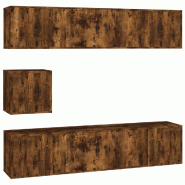 Helloshop26 - Ensemble de meubles armoire buffet TV télévision salon chambre séjour 7 pièces chêne fumé bois d'ingénierie brun 02_0025198 - Boi