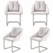 Merax Chaises cantilever (lot de 4), ensemble de 4 chaises de salle à manger avec coussins de dossier, chaises rembourrées, chaises pivotantes, beig