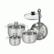 Batterie de cuisine avec 1 poêle 24 cm 1 couvercle et 3 faitouts 16/20/24 cm sans PFAS Fackelmann Eterna Brillant avec couvercles - gris inox 3176239