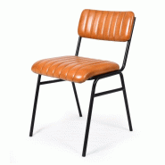 Bistromania Chaise RETRO - Marron cognac - cuir de buffle & métal noir - L 45 x P 52 x H 77 cm - H assise 48 cm - marron cuir AJ005
