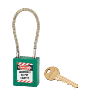 Cadenas de consignation loto lockout tagout 38 mm câble inox gainé ø 6 x 150 mm - 1 clé vert