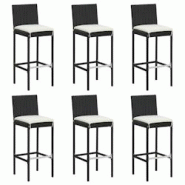 Décoshop26 - Lot de 6 tabourets de bar pour extérieur ou intérieur avec coussins crème cadre en résine tressée noir DEC029585 - noir 3000257449031