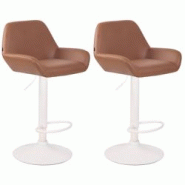 CLP Lot de 2 tabourets de bar Braga en Similicuir Marron clair/Blanc - marron polyester 320002 CLP Lot de 2 tabourets de bar Braga en Similicuir Marron clair/Blanc - marron polyester 320002