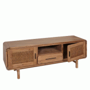 Décoshop26 - Meuble TV avec tiroir et trois compartiments de rangement en bois d'acacia MDF et rotin couleur teck 160 cm 04_0007867 - Bois massif 300 Décoshop26 - Meuble TV avec tiroir et trois compartiments de rangement en bois d'acacia MDF et rotin couleur teck 160 cm 04_0007867 - Bois massif 300