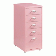 Helloshop26 - Caisson de bureau armoire meuble de rangement à roulettes avec 5 tiroirs 69 x 28 x 41 cm rose 03_0009104 - 3000224511310