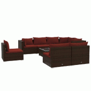 Helloshop26 - Salon de jardin meuble d'extérieur ensemble de mobilier 9 pièces avec coussins résine tressée marron 02_0018117 - marron verre 30001