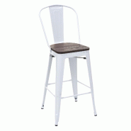 Mendler Tabouret de bar HWC-A73 avec assise en bois, chaise de bar, tabouret de comptoir avec dossier, métal design industriel ~ blanc - blanc Bois m
