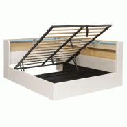 Merax LED Daybed 140 x 190 cm, lit double avec rangements hydrauliques, USB & USB-C, lit rembourré en velours avec dossier, beige - beige multi-maté_0