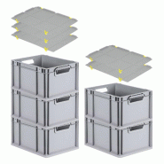 PROREGAL 5x Bac Euro NextGen Economy avec couvercle d'appui et 4 fermetures à glissière jaunes poignées ouvertes 22x30x40cm 20L - noir plastique RM