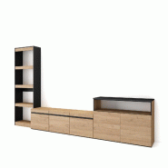 SKRAUT HOME Ensemble Meuble TV, 310x186x35cm, Pour les TV jusqu'à 65", Salon Complet, Chêne et noir - beige Bois manufacturé 100_193