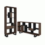 SKRAUT HOME Étagère Bibliothèque, 174x67x31, Design industriel, Chêne foncé et Noir - marron Bois manufacturé 609_21