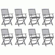 VidaXL Chaises Pliables D Extérieur Lot De 8 Et Coussins Bois D Acacia - marron 3078278