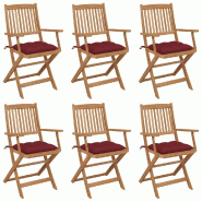 VidaXL Chaises Pliables De Jardin Lot De 6 Avec Coussins Bois D Acacia - rouge Bois massif 3074964