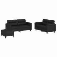 VidaXL Ensemble de canapés 3 pcs avec coussins Noir Similicuir Modèle Termontis - 3202367