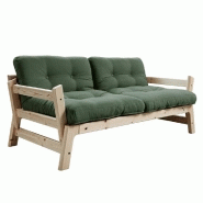 BANQUETTE CONVERTIBLE FUTON STEP PIN MASSIF COLORIS VERT OLIVE COUCHAGE 70*200 CM.