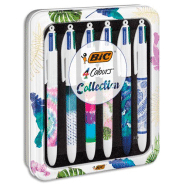Bic boîte métal de 6 stylos bille 4 couleurs rétractable. Pointe moy. 6 décors tie&die. Encre classique