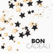 Bon cadeau blanc et étoiles noir et or 12x12cm - par 12