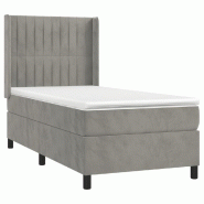 Décoshop26 - Cadre de lit LED avec sommier tête de lit matelas surmatelas 100x200 cm tissu velours gris clair TDL0207912 - gris 3001244788003