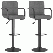 Décoshop26 - Lot de 2 tabourets de bar chaises hautes avec dossier et accoudoirs en tissu gris clair et acier DEC029679 - gris 3000257498350