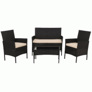 Décoshop26 - Salon de jardin design en poly-rotin anthracite structure métal et coussins crème 39 x 73 x 41 cm 04_0009736 - beige métal 3000267646925