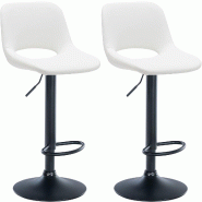 Décoshop26 - Tabourets de bar chaises haute x2 avec repose-pieds en PVC blanc piètement métallique noir 10_0004064 - 3000251913934