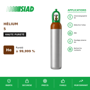 Hélium SIAD 5.0 - 99,999 % pureté - Pour analyse, détection de fuites et haute technologie