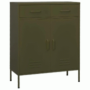 Helloshop26 - Armoire de rangement moderne 80 x 35 x 101,5 cm avec 2 tiroirs pratiques ambiance cosy en acier vert olive 02_0046844 - vert acier 30002